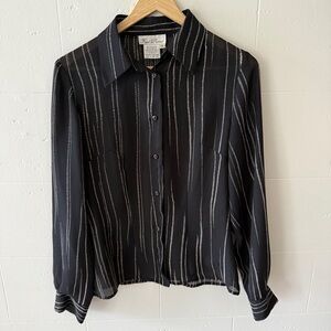 Vintage |Black and White  Striped Semi-Sheer Minimal Blouse | Medium